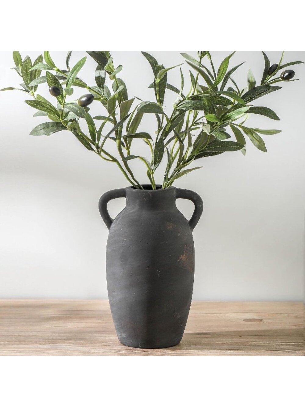 9.6 Inch Terracotta Ceramic Rustic Vase with 2 Handles Living Room Home Decor